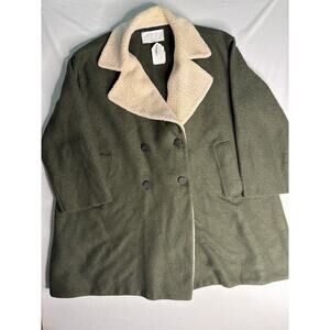 Harris Wharf London Women’s Wool Coat Sherpa Collar Olive Green 44 Made in Italy